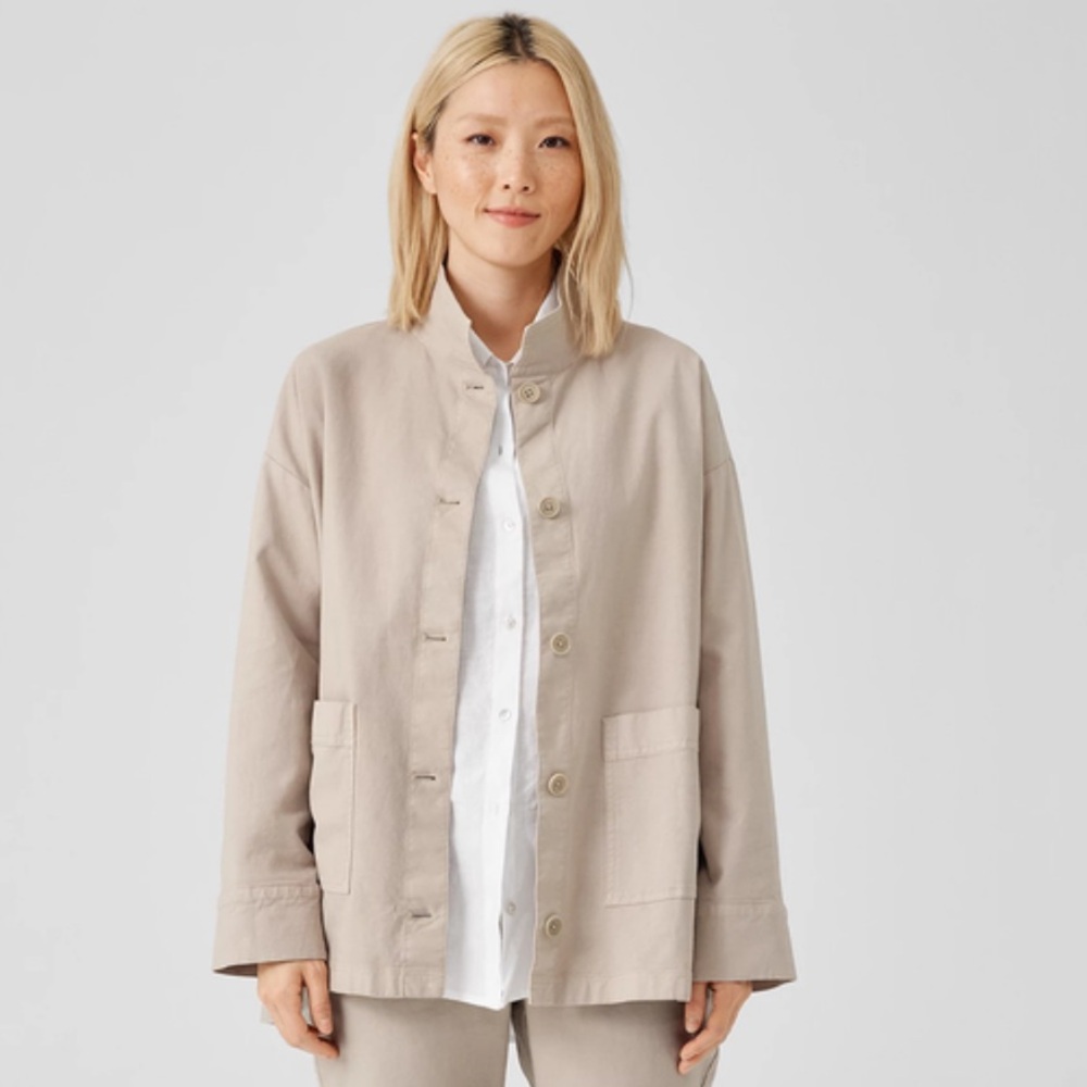 Eileen Fisher Cotton Hemp Stand Collar Jacket